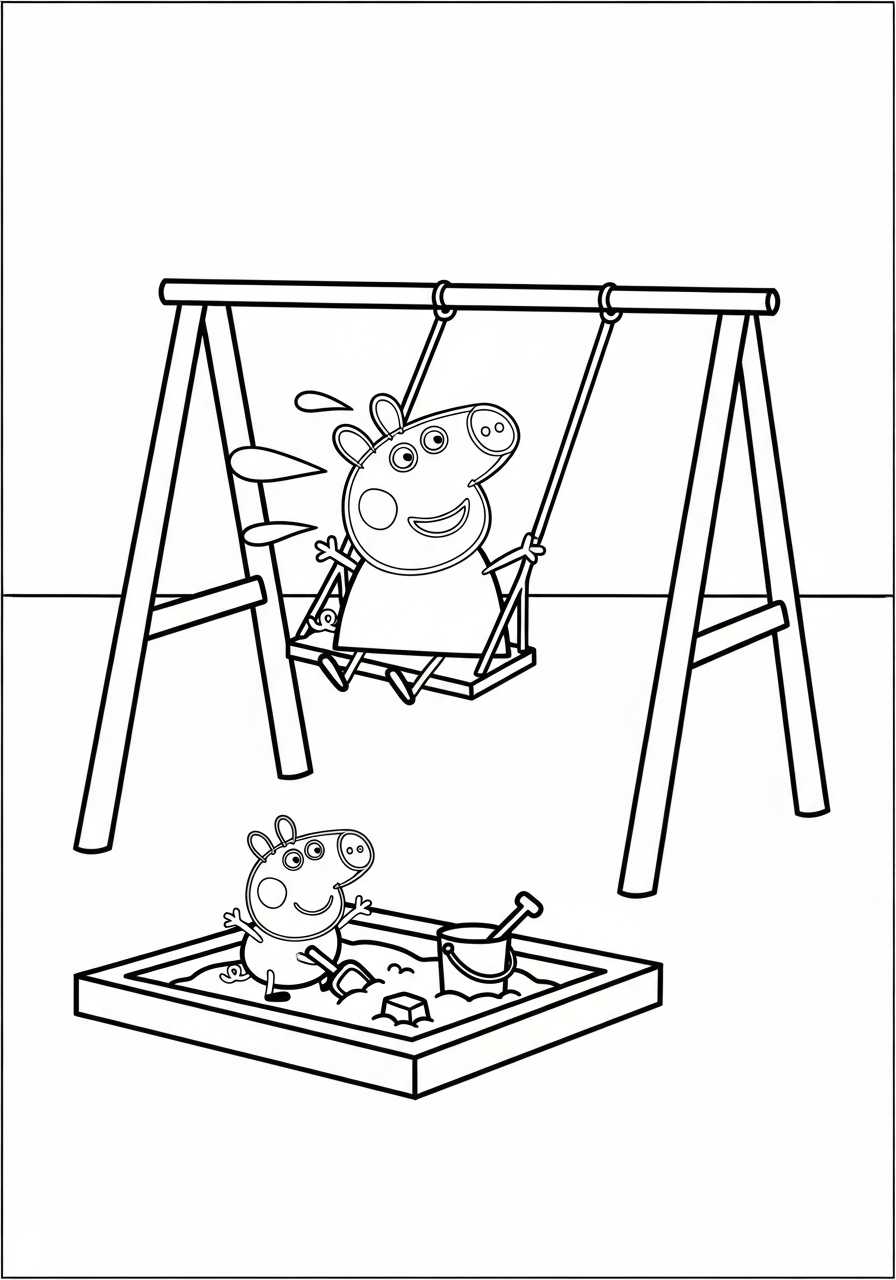 Peppa Pig Coloring Pages 20 Peppa playing on a playground coloring page