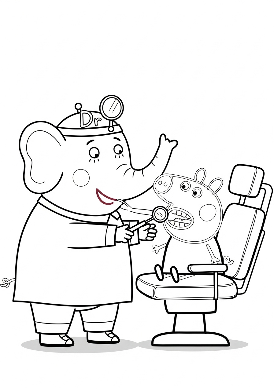 Peppa Pig Coloring Pages 21 Peppa visiting Dr. Elephant dentist coloring page