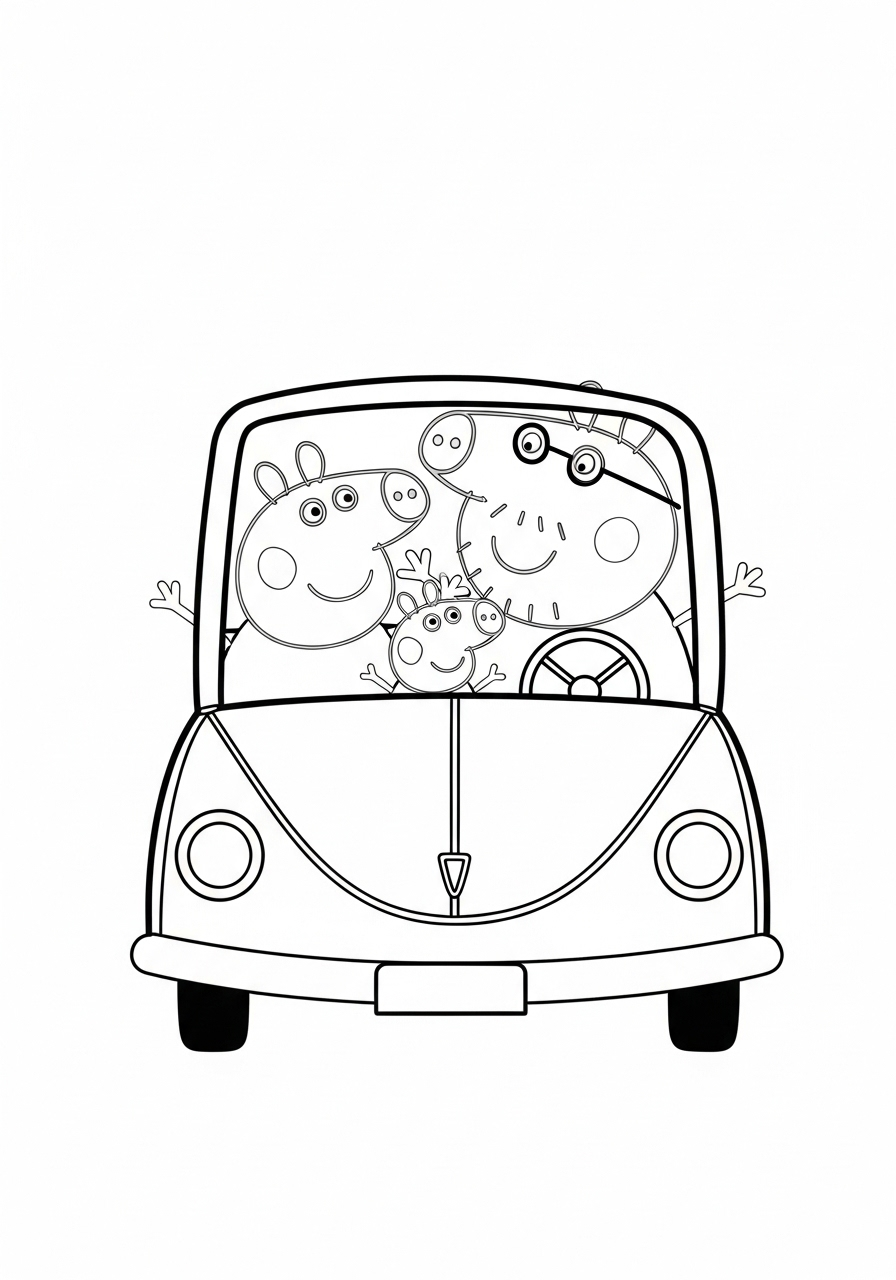 Peppa Pig Coloring Pages 23 Pig family on a car trip coloring page
