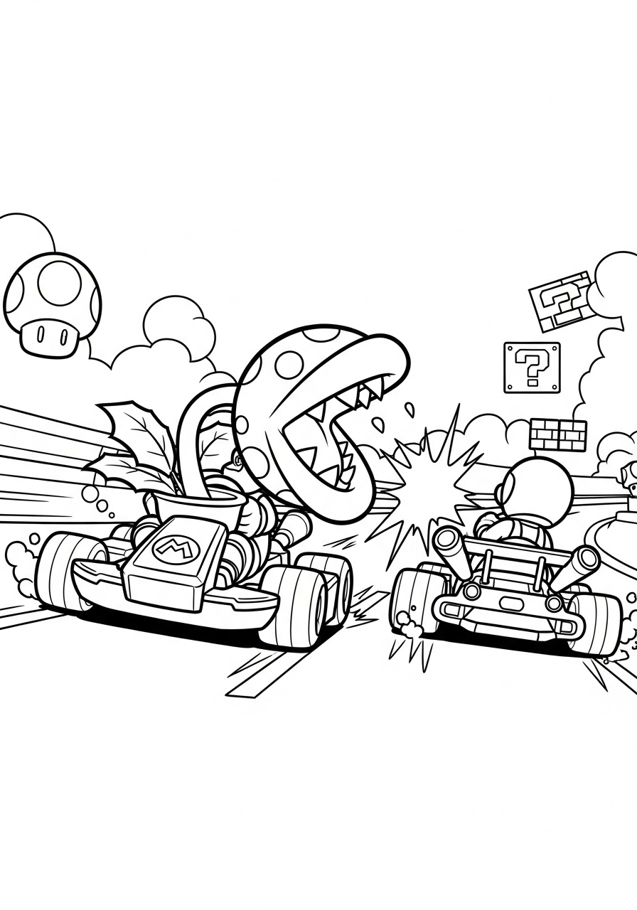 Piranha Plant item attacking racer coloring page