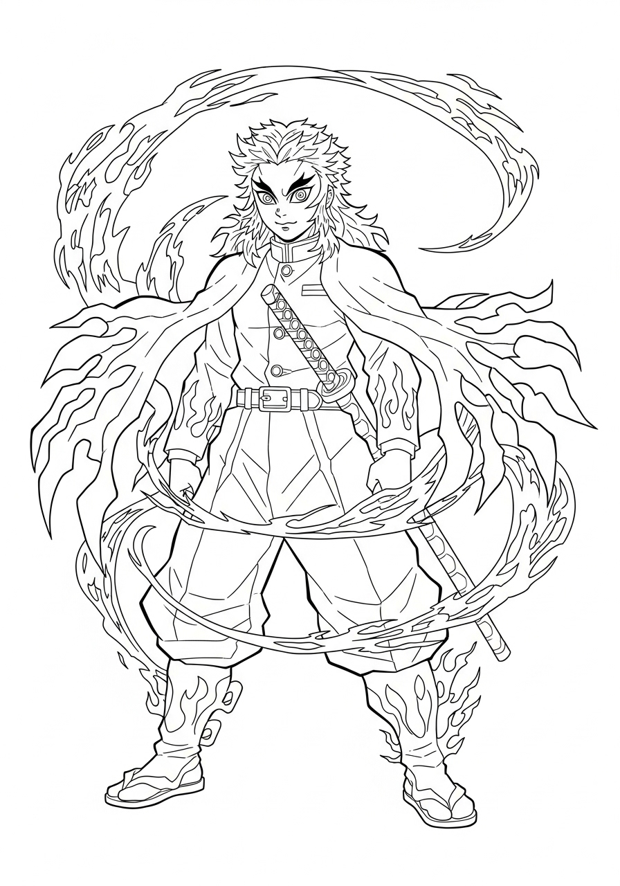 Rengoku’s powerful Flame Breathing coloring page