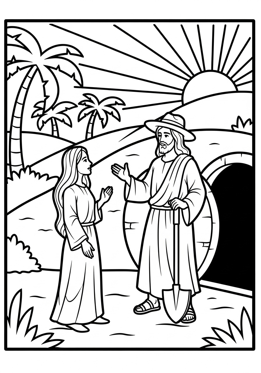 Jesus Coloring Pages 10 Resurrected Jesus meeting Mary in garden coloring page