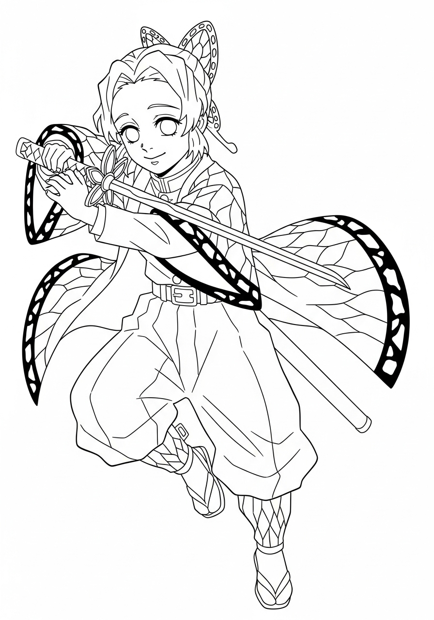 Shinobu Kocho butterfly attack coloring page