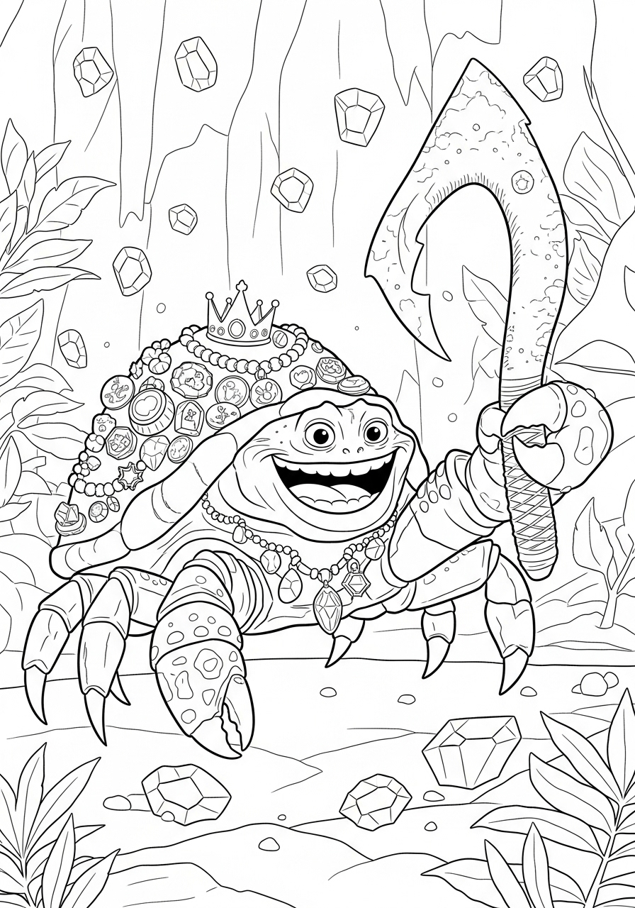 Shiny crab Tamatoa in lair coloring page