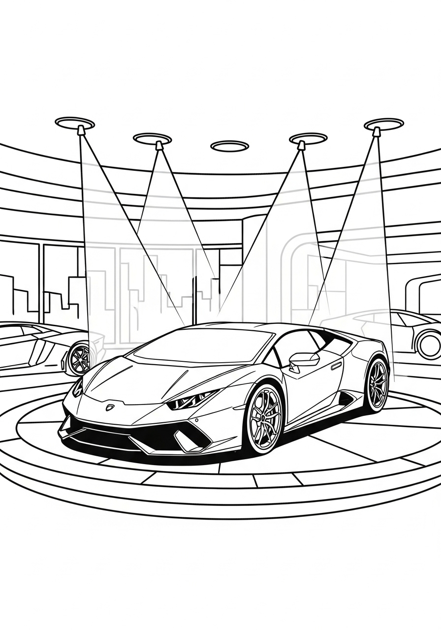 Showroom Lamborghini Display coloring page