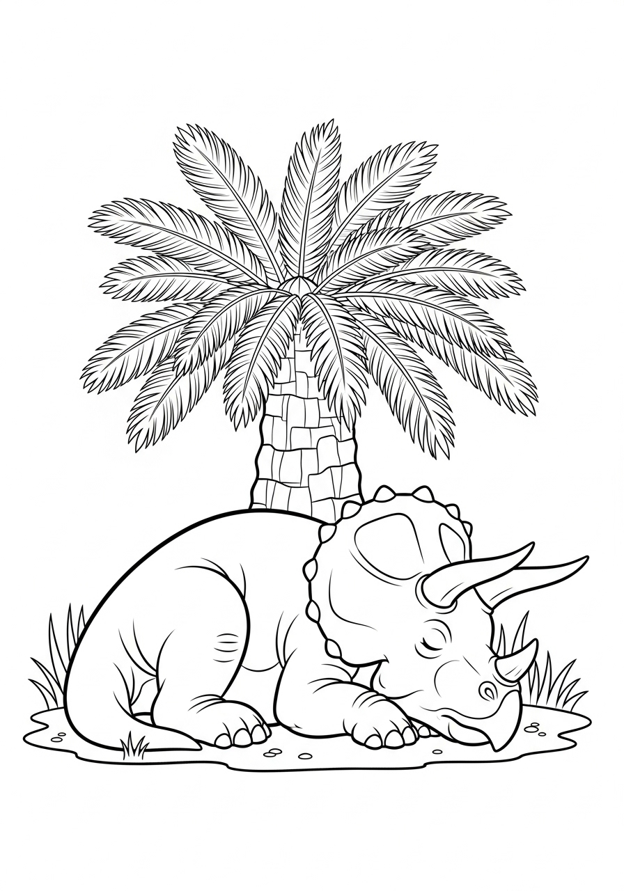 Sleeping Triceratops under tree coloring page