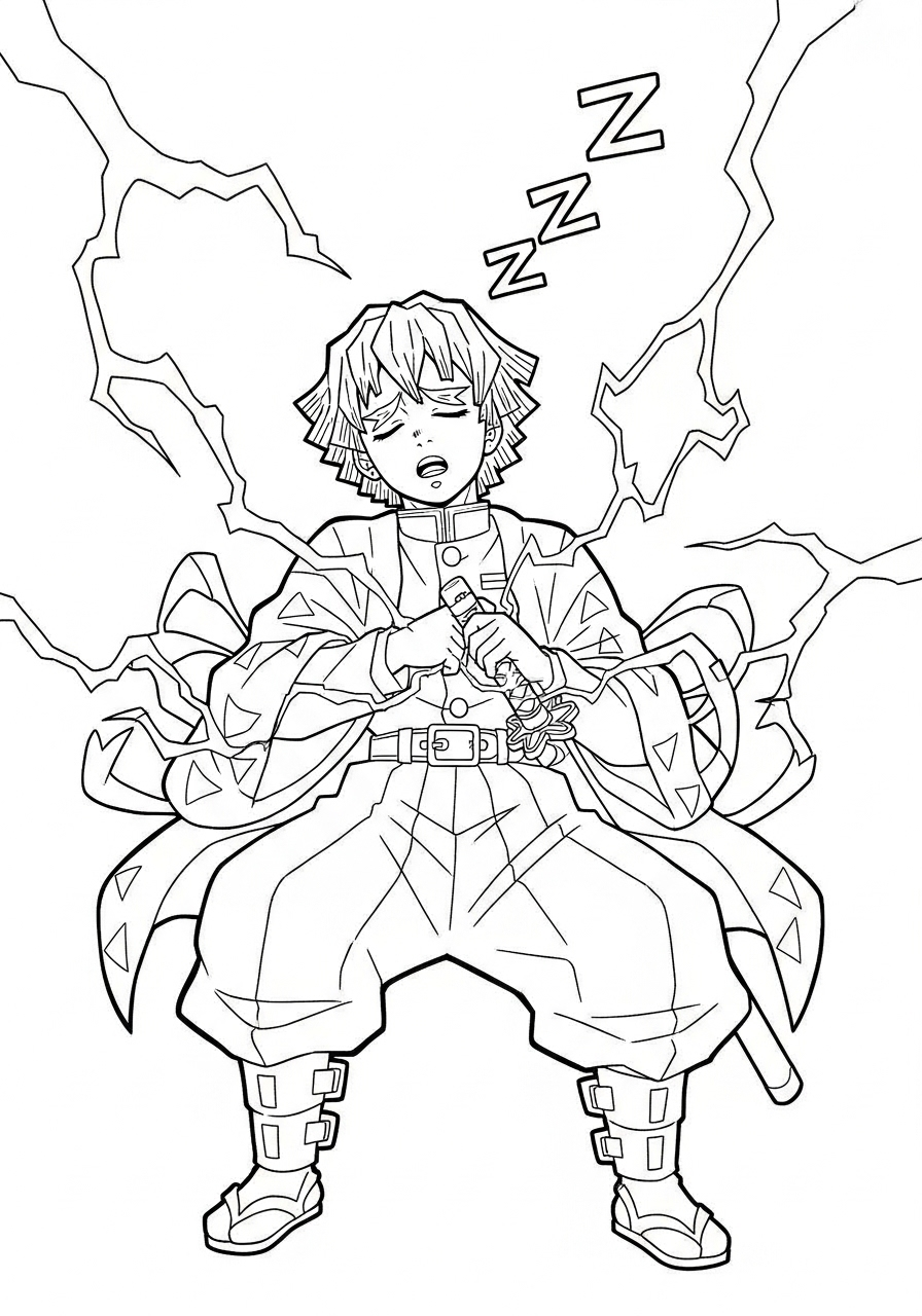 Sleeping Zenitsu Thunder Breathing coloring page
