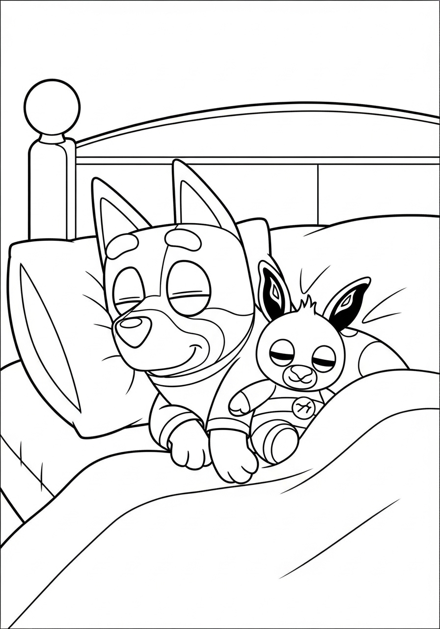 Bluey Coloring Pages 15 Sleepy Time Bluey in Bed coloring page