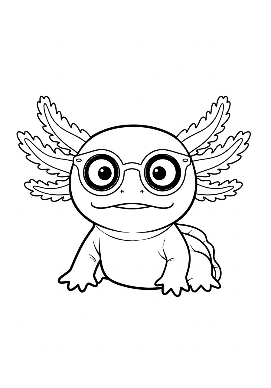 Smart Axolotl with glasses coloring page
