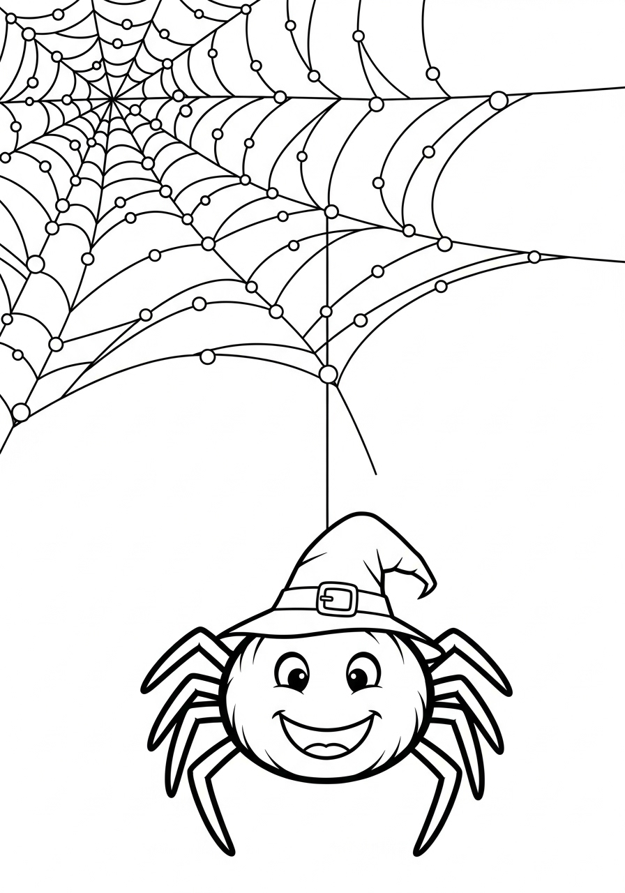 Halloween Coloring Pages 20 Smiling spider on a large web coloring page