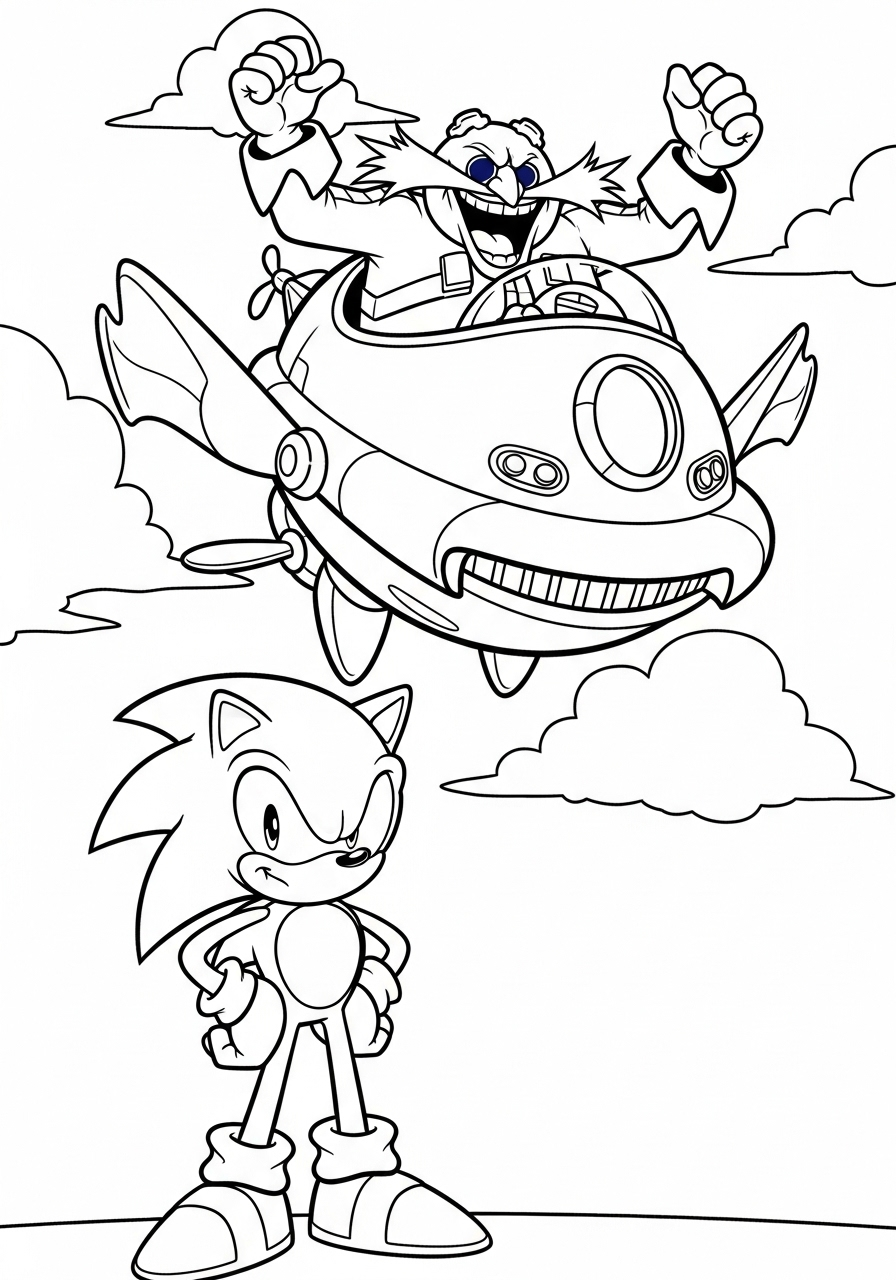 Sonic Coloring Pages 7 Sonic confronts Dr. Eggman coloring page