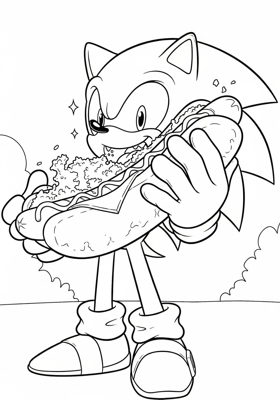 Sonic Coloring Pages 8 Sonic eating a chili dog coloring page