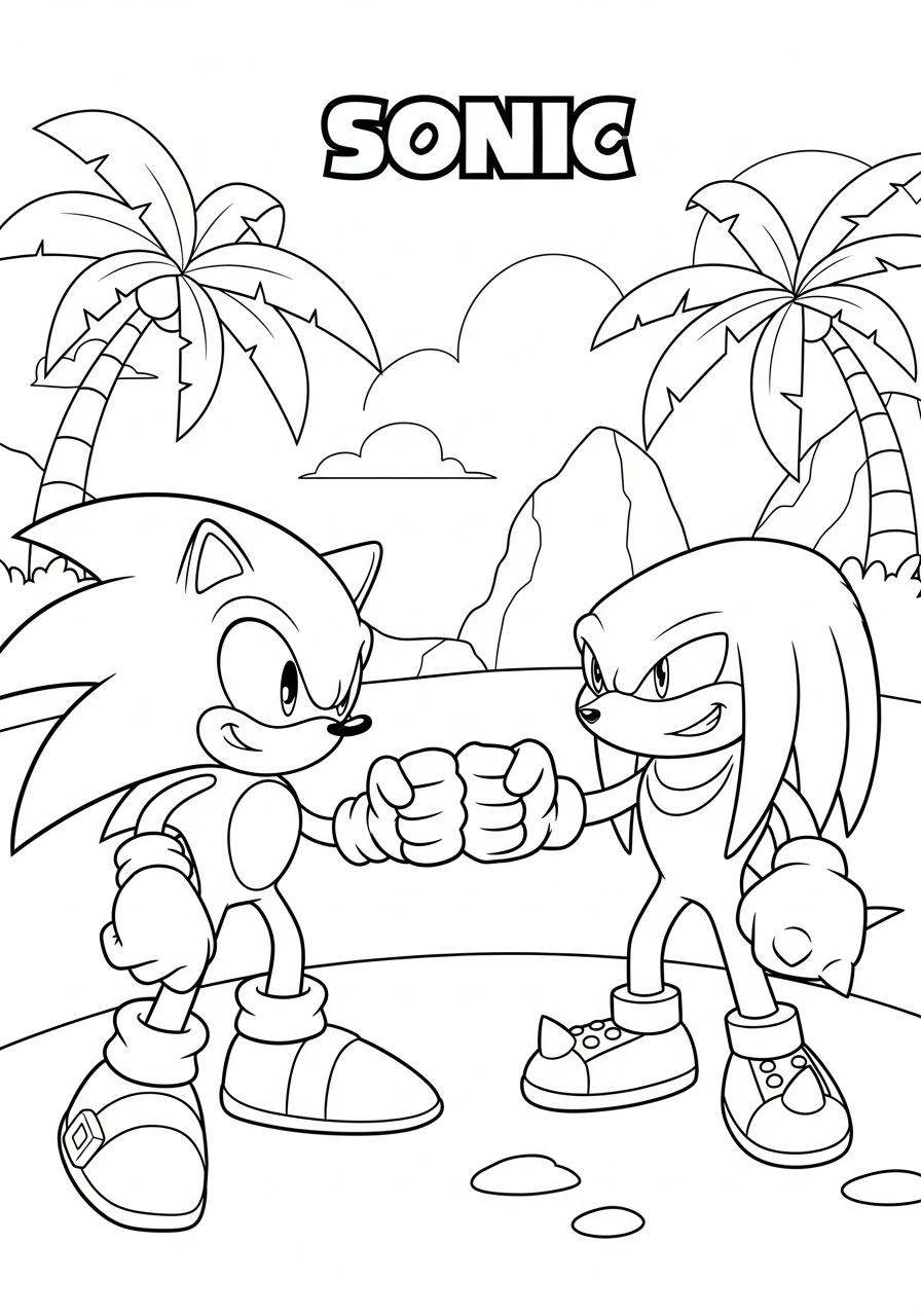 Sonic Coloring Pages 9 Sonic fist-bumps Knuckles coloring page