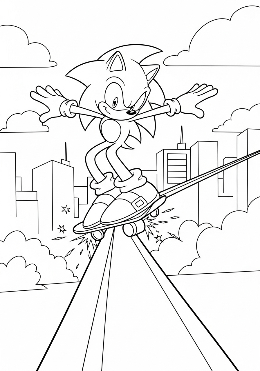 Sonic Coloring Pages 10 Sonic grinding on a rail coloring page