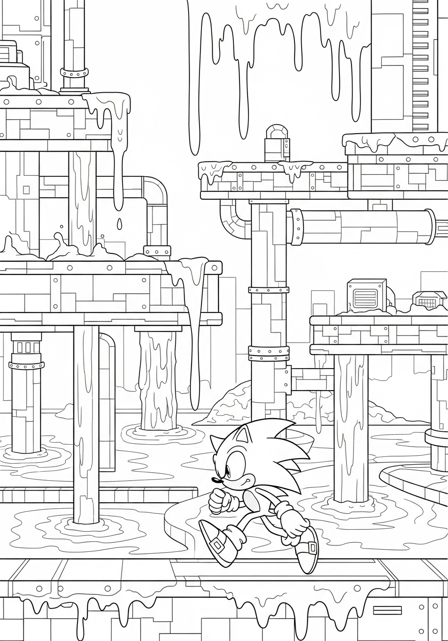 Sonic Coloring Pages 12 Sonic in Chemical Plant coloring page