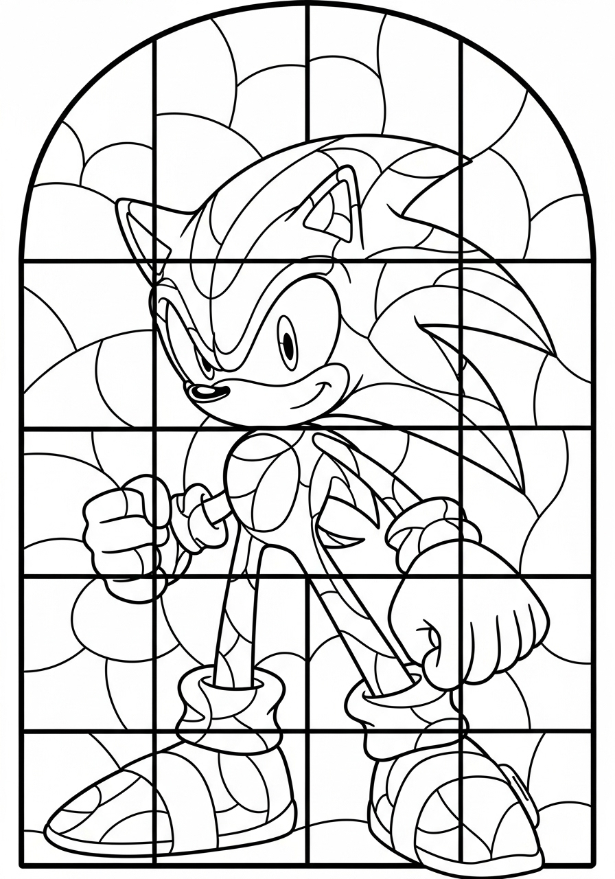 Sonic Coloring Pages 13 Sonic in stained glass coloring page
