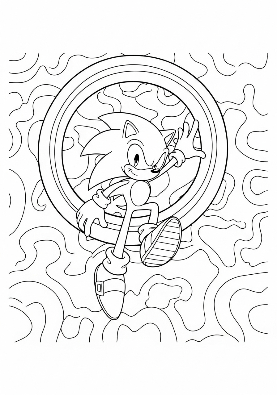 Sonic Coloring Pages 15 Sonic leaps through ring coloring page