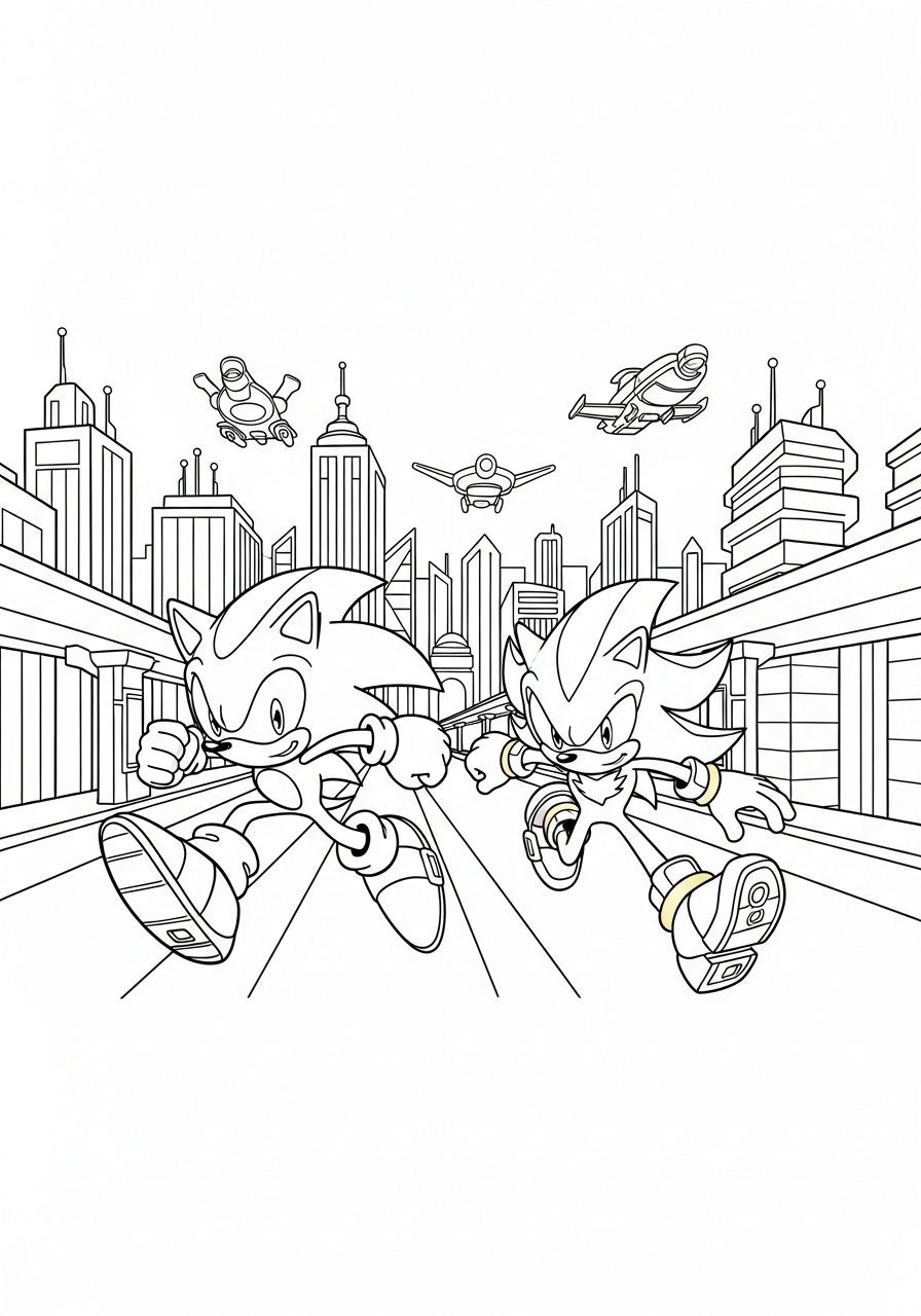 Sonic Coloring Pages 16 Sonic races against Shadow coloring page