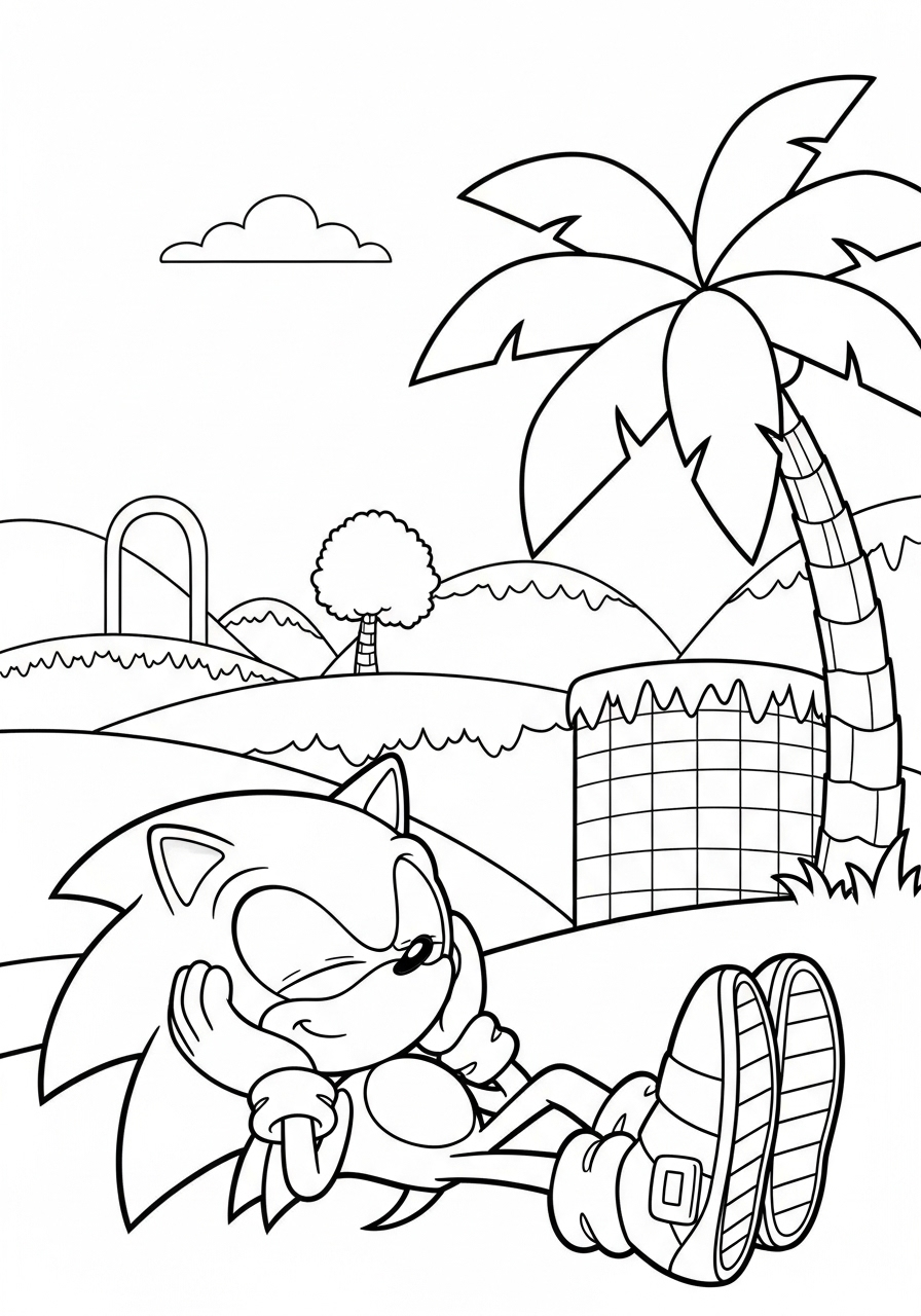 Sonic Coloring Pages 17 Sonic relaxing under tree coloring page