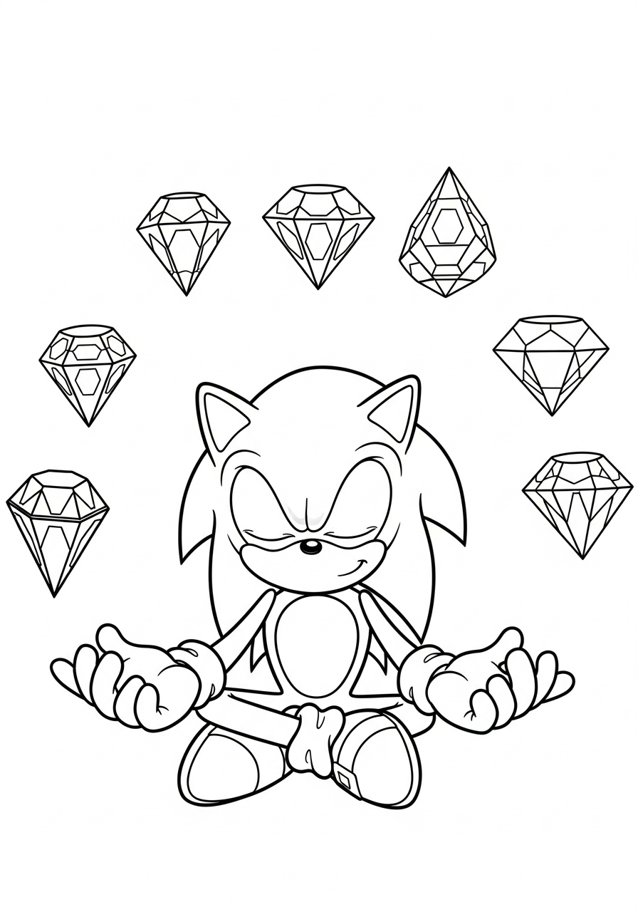 Sonic Coloring Pages 18 Sonic with Chaos Emeralds coloring page