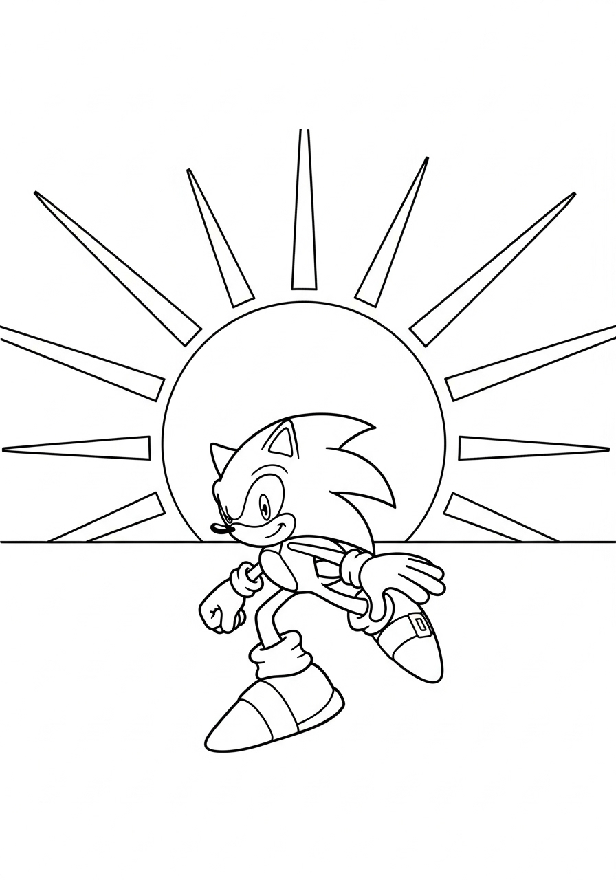 Sonic Coloring Pages 20 Sonic’s silhouette at sunset coloring page