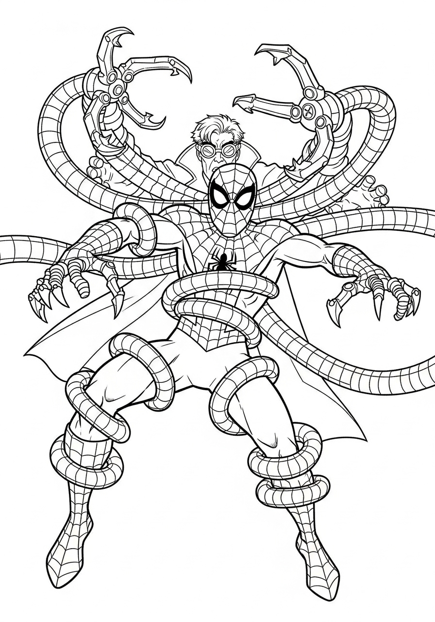 Spider-Man Coloring Pages 8 Spider-Man Caught by Doc Ock’s arms coloring page