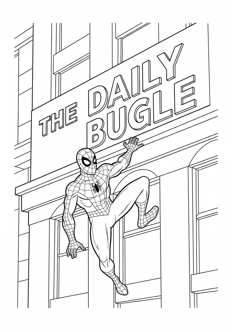 Spider-Man Coloring Pages 11 Spider-Man Clinging to Daily Bugle building coloring page