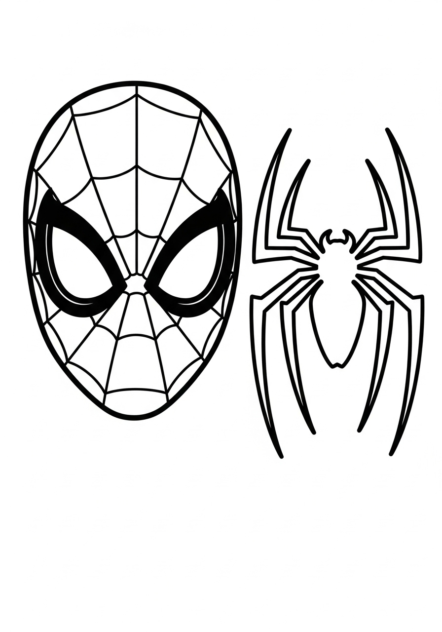 Spider-Man Coloring Pages 19 Spider-Man Mask beside chest symbol coloring page