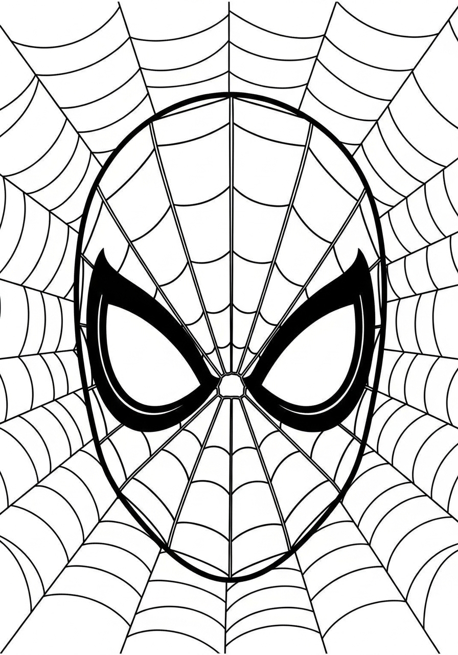 Spider-Man Coloring Pages 20 Spider-Man Mask portrait, web background coloring page