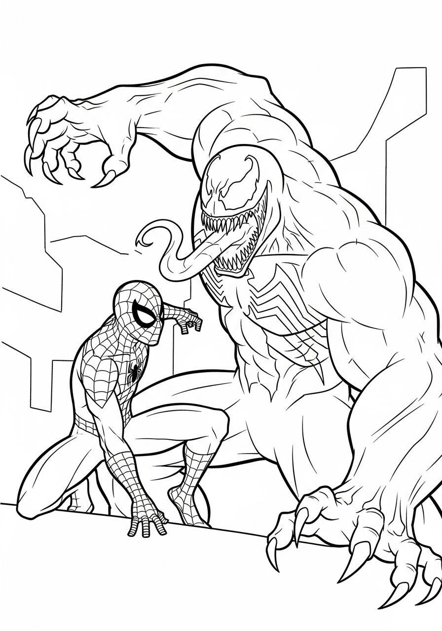 Spider-Man Coloring Pages 16 Spider-Man faces off Venom coloring page