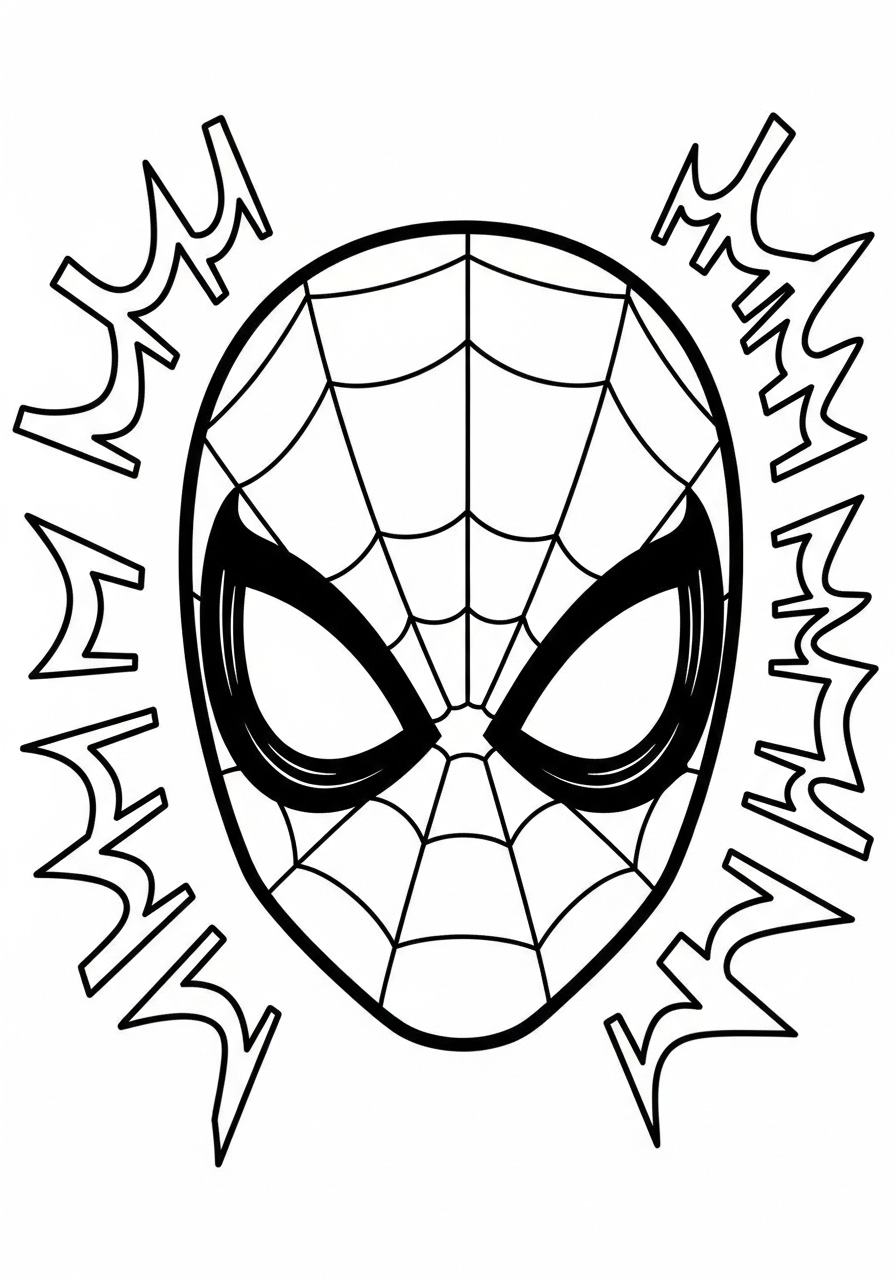 Spider-Man Coloring Pages 23 Spider-Sense tingling mask close-up coloring page