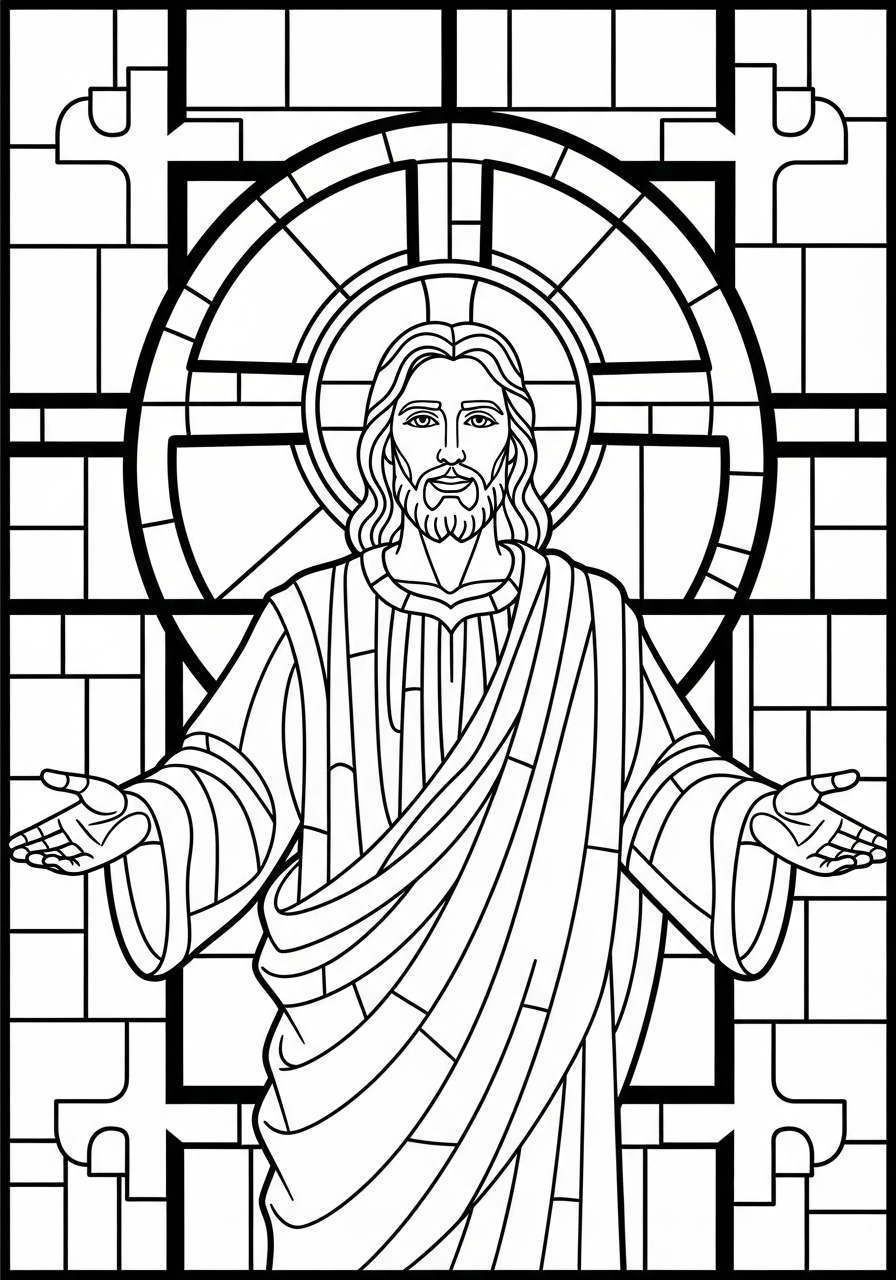 Jesus Coloring Pages 8 Stained glass window design of Jesus coloring page