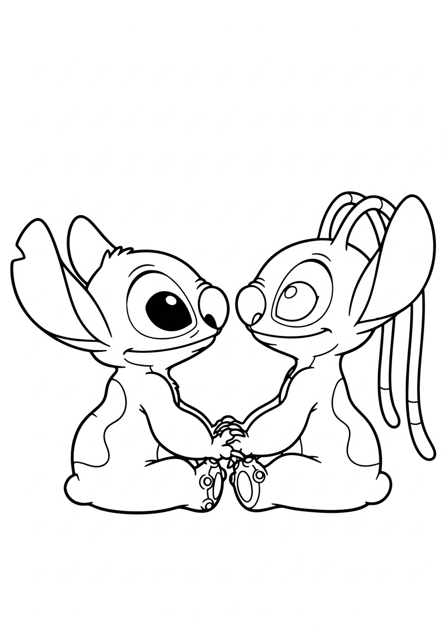 Lilo & Stitch Coloring Pages 12 Stitch and Angel holding hands coloring page