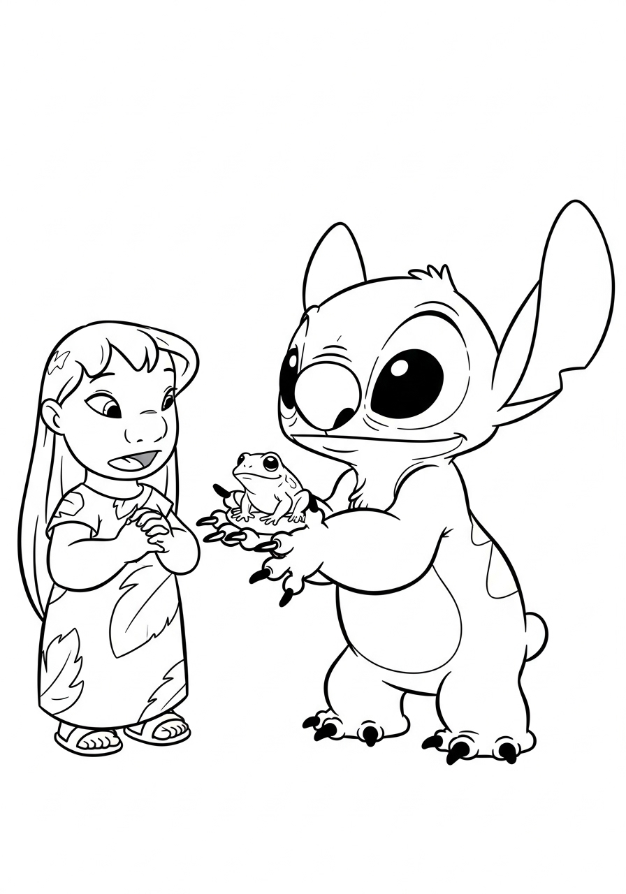 Lilo & Stitch Coloring Pages 15 Stitch holding a small frog coloring page