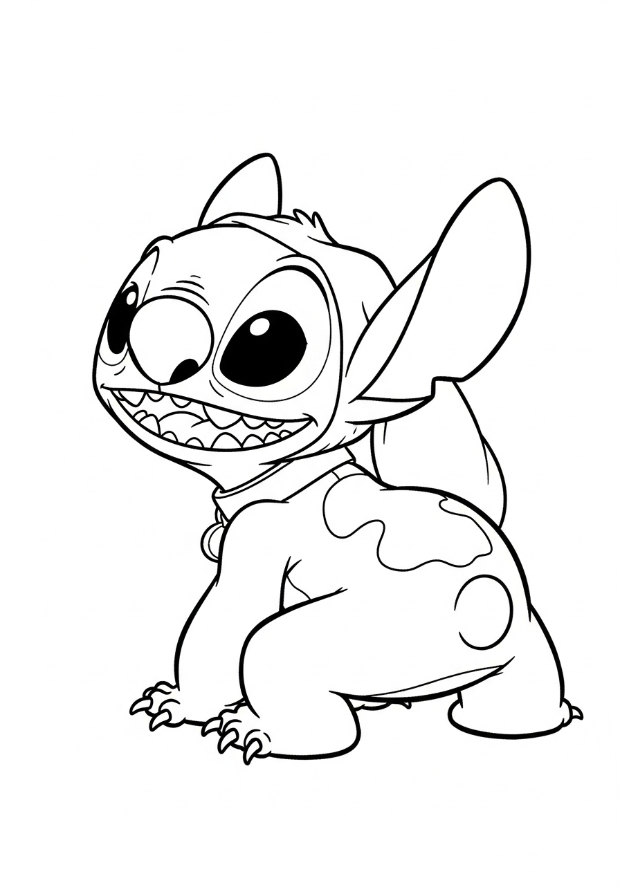 Lilo & Stitch Coloring Pages 19 Stitch pretending to be dog coloring page