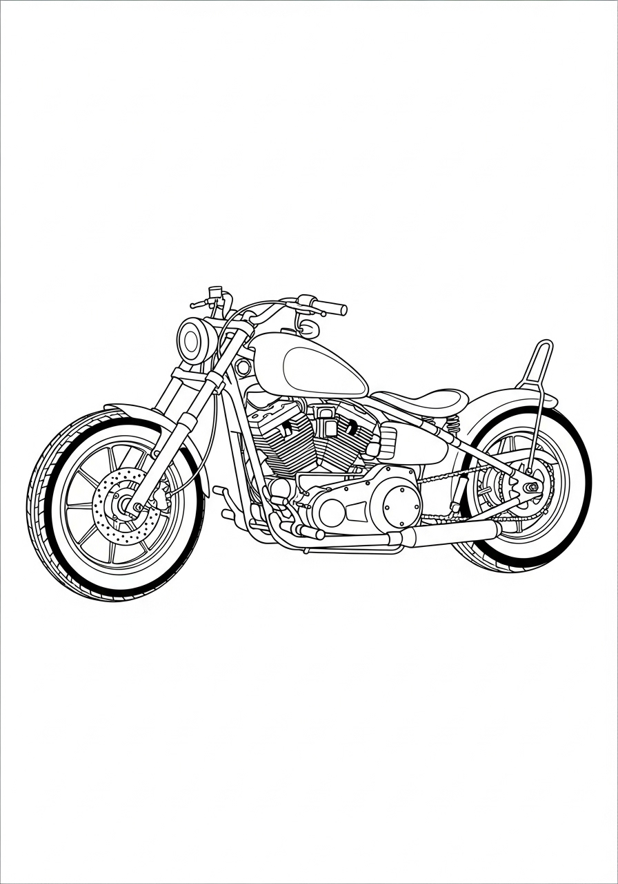 Stripped-down bobber motorcycle, solo-seat coloring page