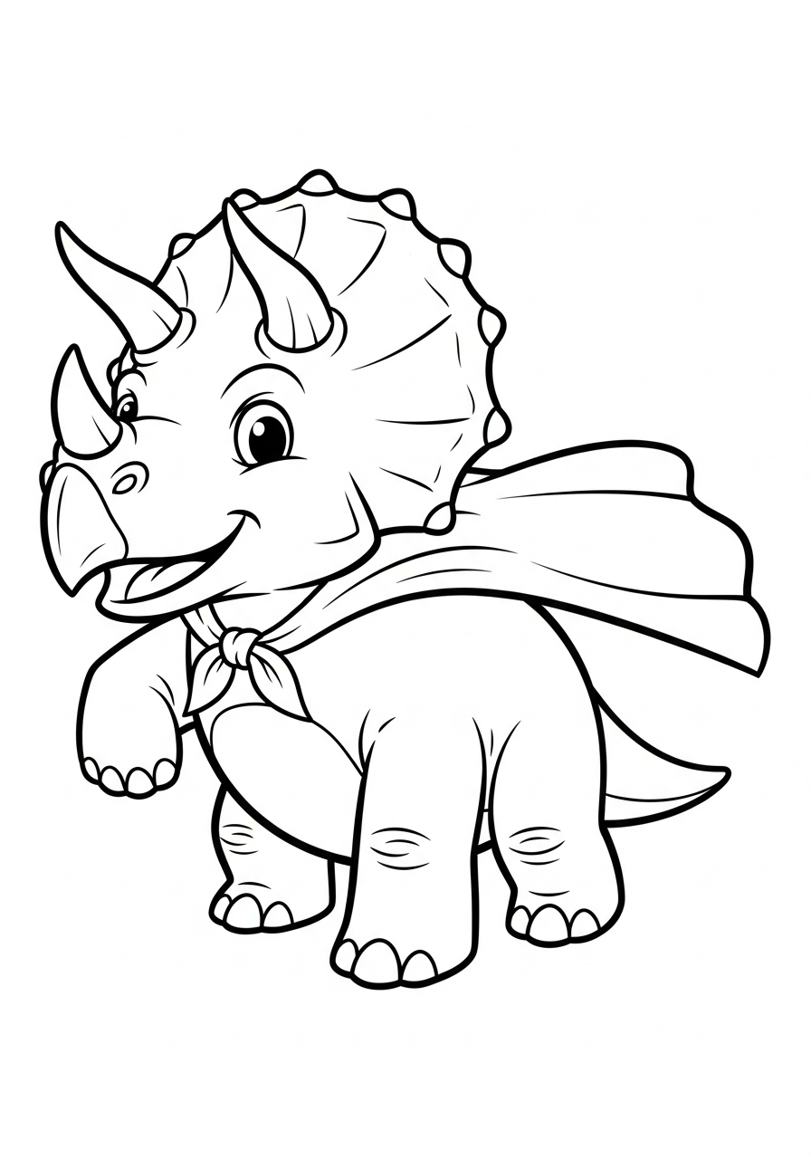 Superhero Triceratops with cape coloring page