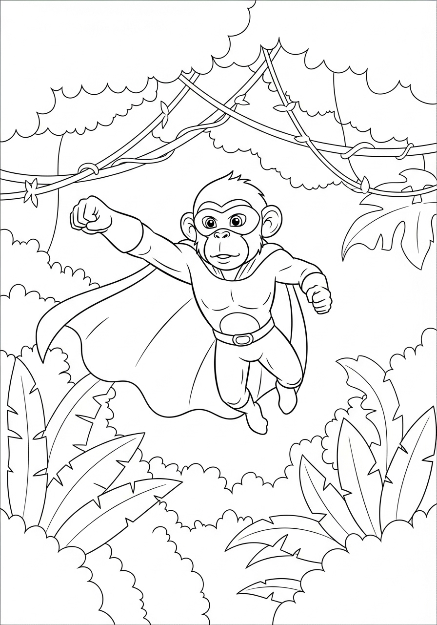 Superhero monkey with cape coloring page