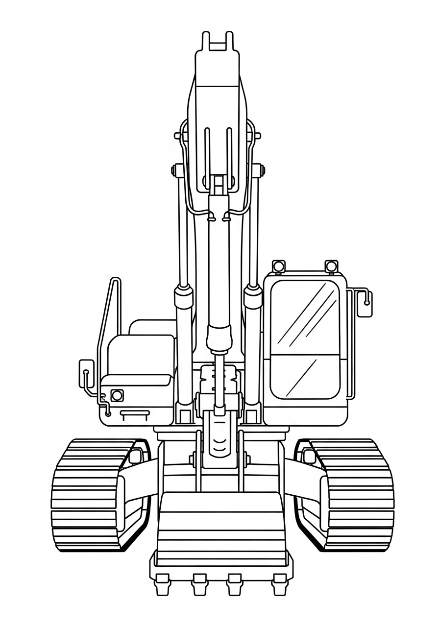 Excavator Coloring Pages 21 Symmetrical front view of excavator coloring page