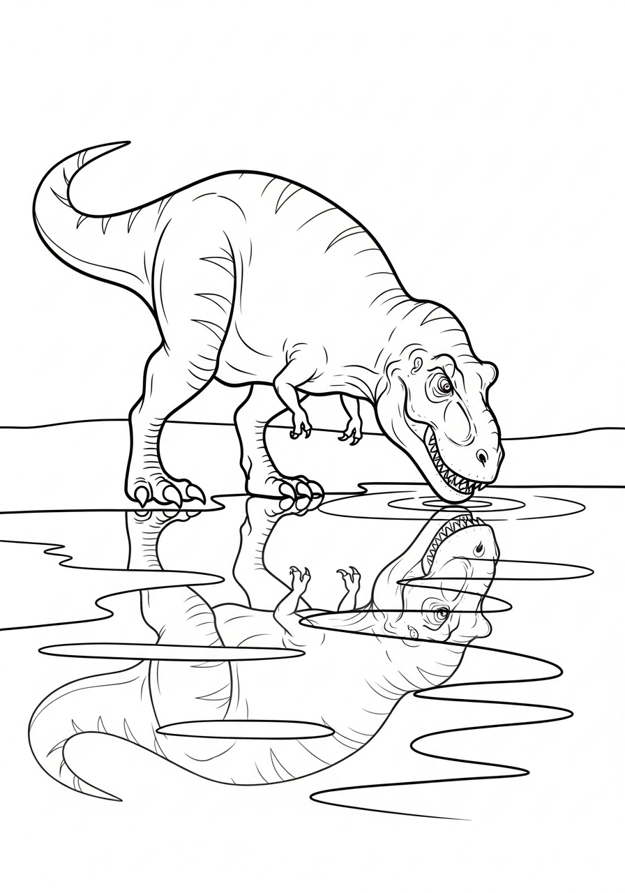 T-Rex Coloring Pages 13 T-Rex drinking from lake coloring page