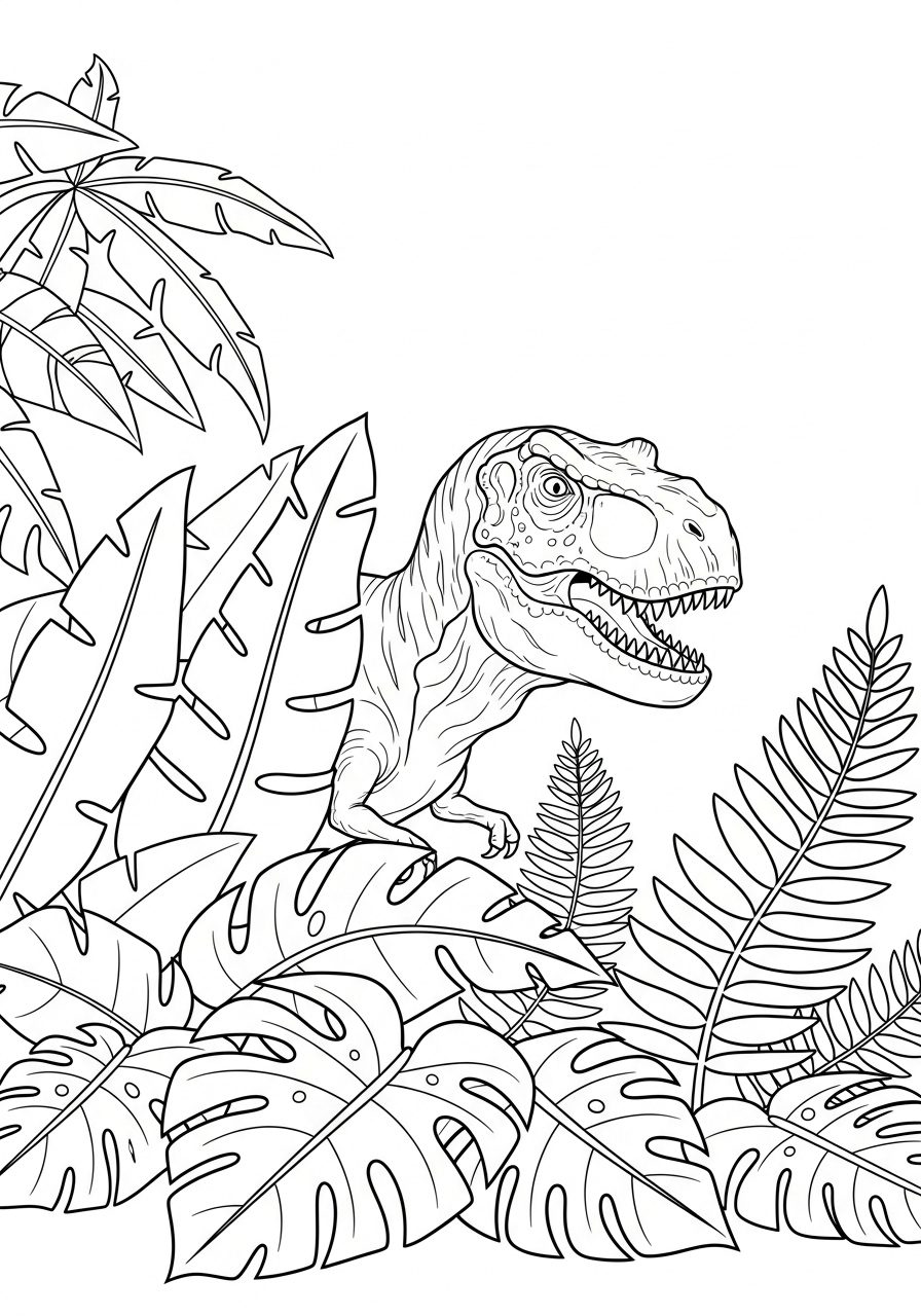 T-Rex Coloring Pages 18 T-Rex in jungle coloring page