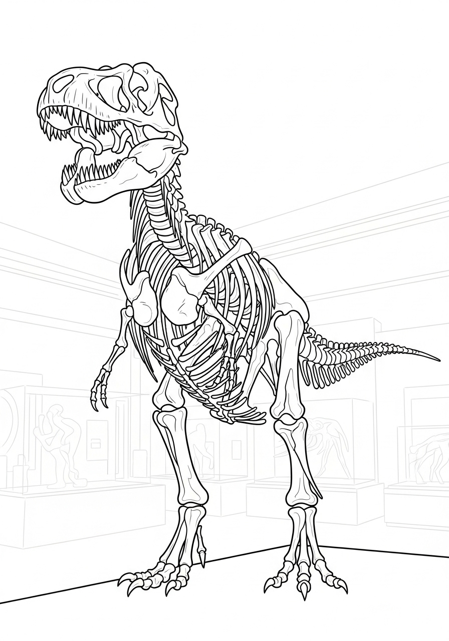 T-Rex Coloring Pages 19 T-Rex museum skeleton coloring page
