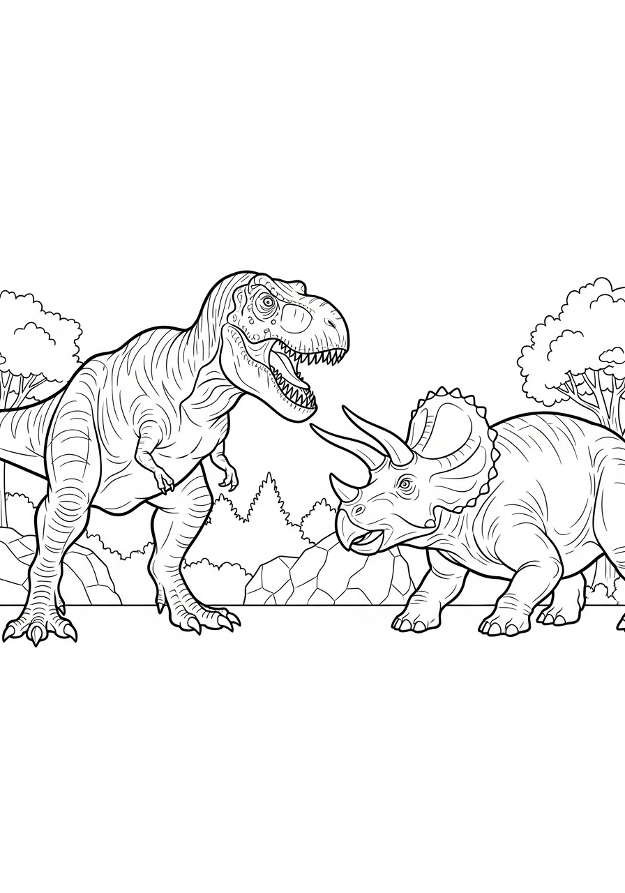 T-Rex Coloring Pages 21 T-Rex versus Triceratops coloring page