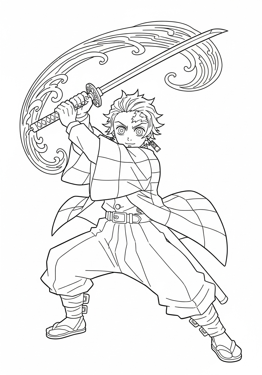 Tanjiro uses Water Breathing coloring page