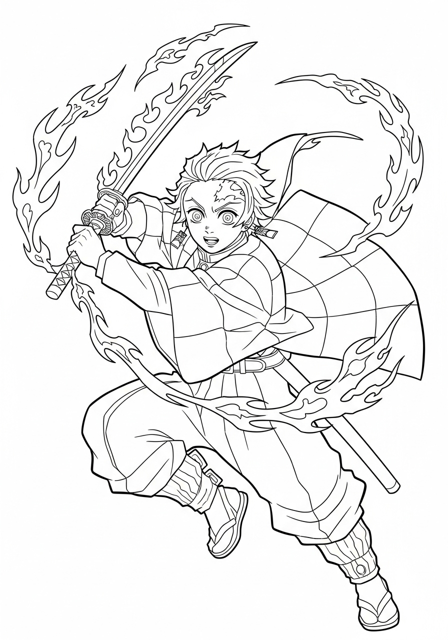 Tanjiro’s Hinokami Kagura dance coloring page