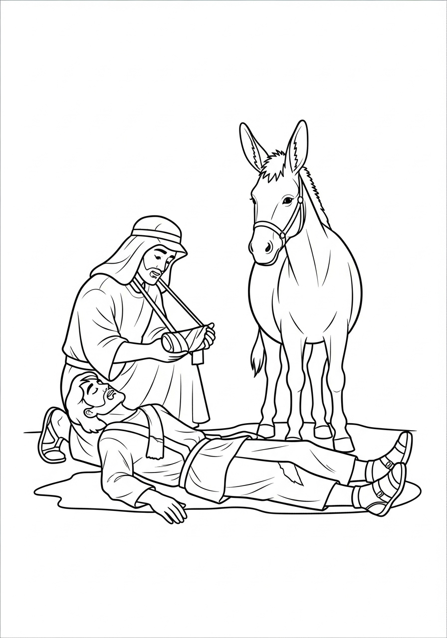 Jesus Coloring Pages 5 The Good Samaritan helping a man coloring page