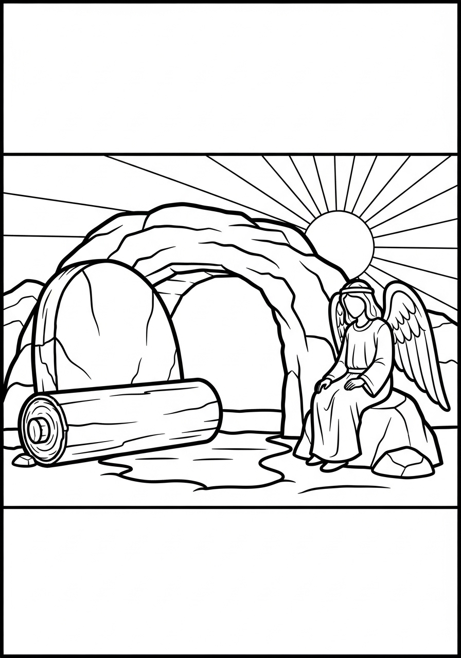 Jesus Coloring Pages 6 The empty tomb with an angel coloring page
