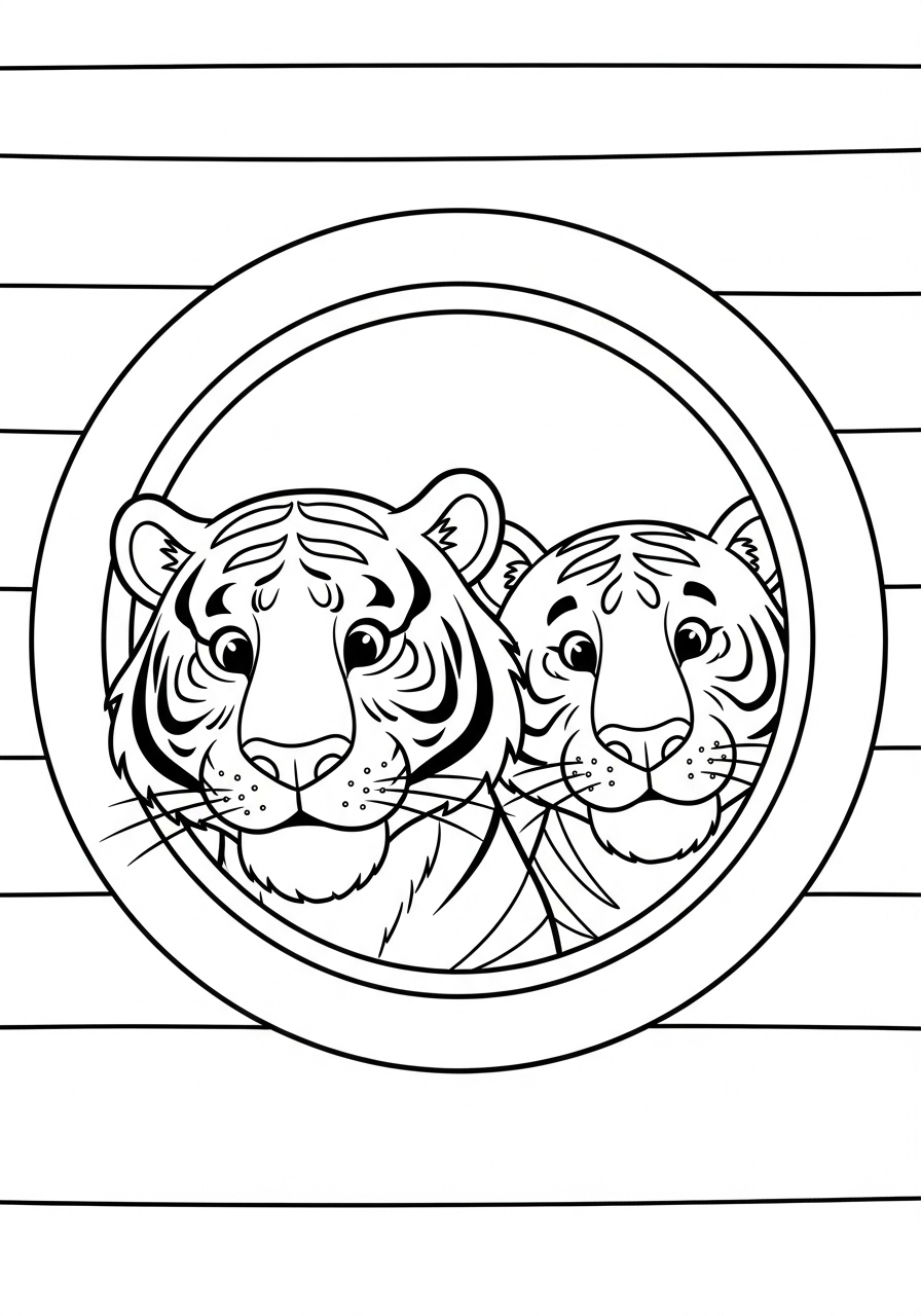 Tigers in Noah’s Ark window coloring page