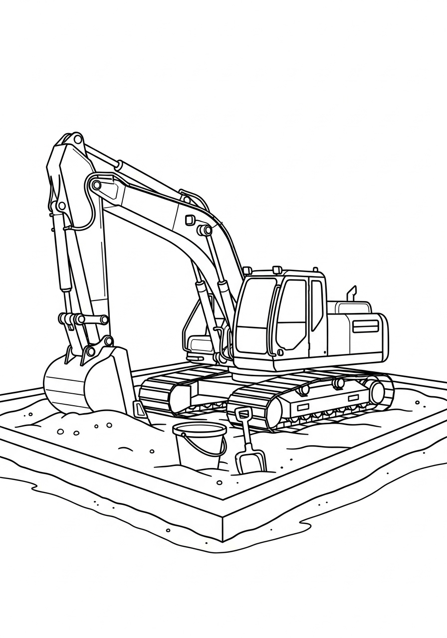 Excavator Coloring Pages 23 Toy excavator in sandbox coloring page