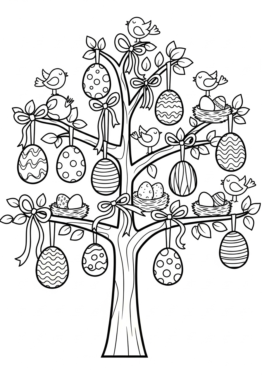 Easter Coloring Pages 21 Tree decorated with eggs coloring page